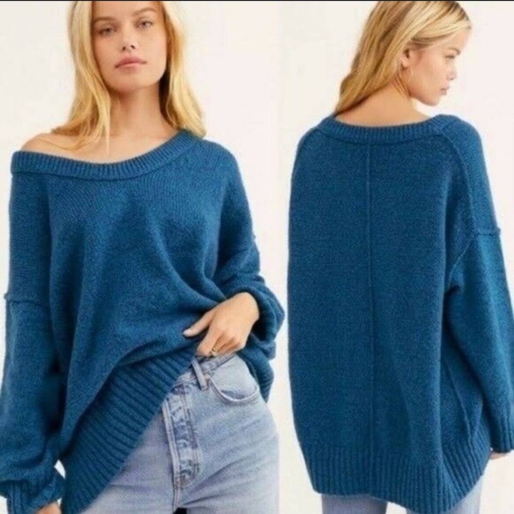 Free People Brookside Scoop Sweater Halcyon Blue